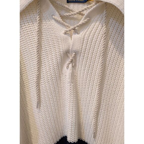 Polo Ralph Lauren O Lace Up Striped Knit Sweater in Cream and Navy Women's Large - Picture 6 of 10